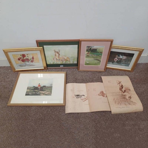 1058 - SELECTION OF WATERCOLOURS, PRINTS, ETC TO INCLUDE; DUNCAN MACKENZIE, CRAIGIERAM FARM, SIGNED, WATERC... 