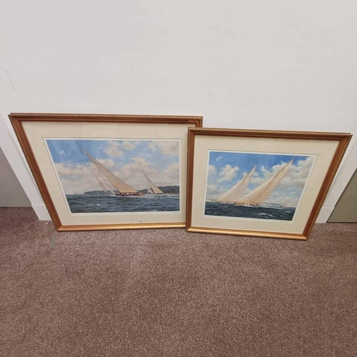 1060 - J STEVEN DAVIS, 2 GILT FRAMED PRINTS OF SAILING BOATS AT SEA, BOTH SIGNED IN PENCIL, LARGEST: 54 X 7... 