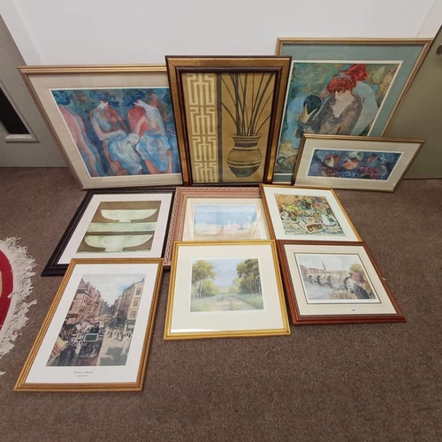 1066 - GOOD SELECTION OF PRINTS, ETC TO INCLUDE; T LEIGHTON, COUNTRY LANE, SIGNED IN PENCIL, 21350, PRINT, ... 