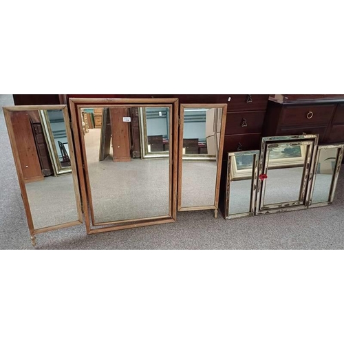 118 - 19TH CENTURY PINE FRAMED TRIPTYCH MIRROR & GILT FRAMED TRIPTYCH MIRROR WITH MIRROR PANELED FRAME