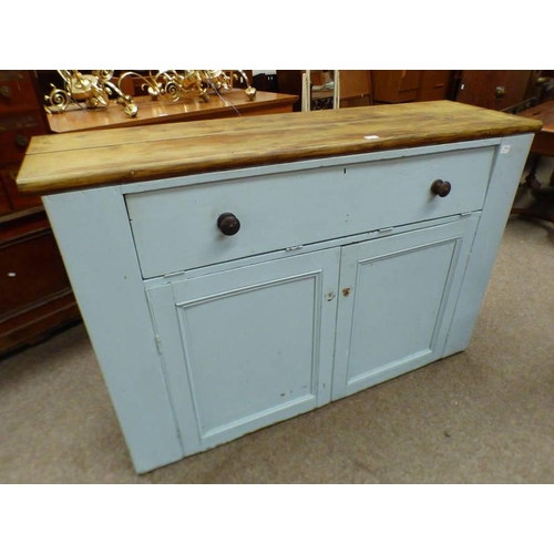 127 - PAINTED PINE DRESSER WITH FALL FRONT PANEL DOOR OVER 2 PANEL DOORS OPENING TO SHELVED INTERIOR.  102... 