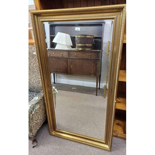 135 - GILT FRAMED RECTANGULAR BEVELLED EDGE MIRROR INNER DIMENSIONS.  121 CM TALL X 59 CM WIDE