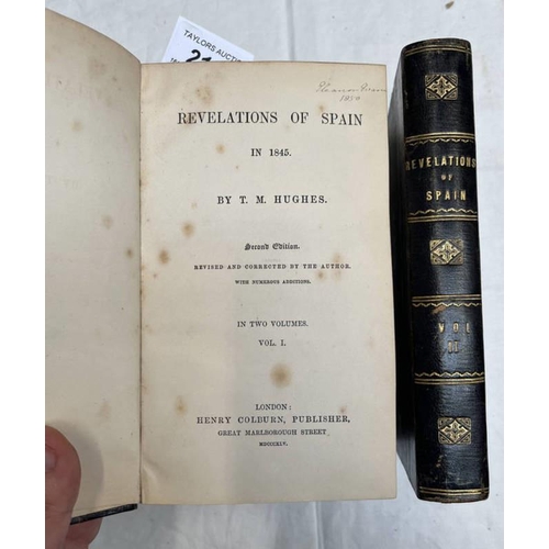 2148 - REVELATIONS OF SPAIN IN 1845 BY T M HUGHES, IN 2 HALF LEATHER BOUND VOLUMES - 1845