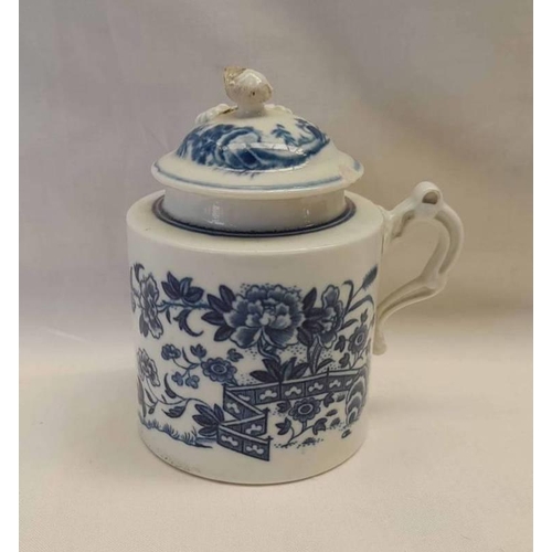 3040 - LATE 18TH CENTURY CAUGHLEY WARE LIDDED MUSTARD POT - 10 CM TALL