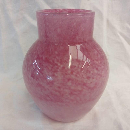 3231 - PINK MONART GLASS VASE, 19CM TALL