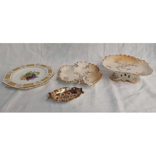 3305 - ROYAL CROWN DERBY DISH, LIMOGE COMPORT & DISH, 2 LACE EDGE PORCELAIN PLATES