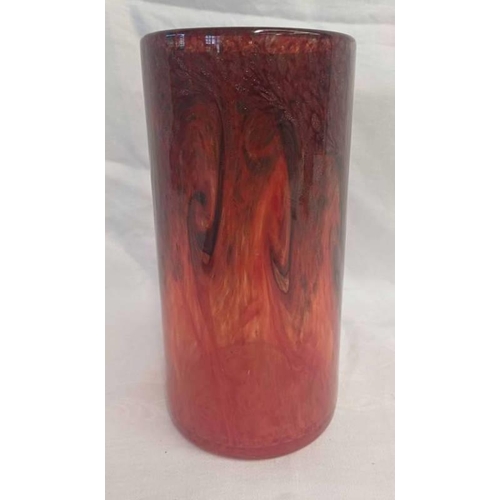 3308 - RED AND BLACK TINTED STRATHEARN GLASS VASE, 19.5CM TALL