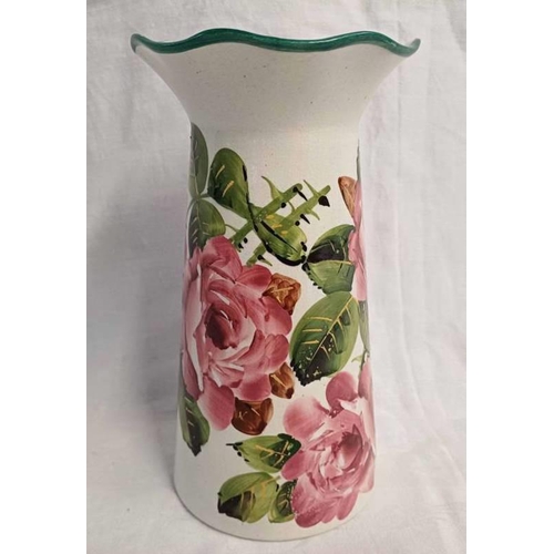 3363 - WEMYSS ROSE DECORATED FLUTED EDGE VASE WITH PAINTED MARK  21 CMS HIGH