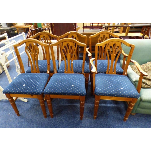 489 - SET OF 6 DUCAL PINE DINING CHAIRS ON TURNED SUPPORTS INCLUDING 2 ARMCHAIRS