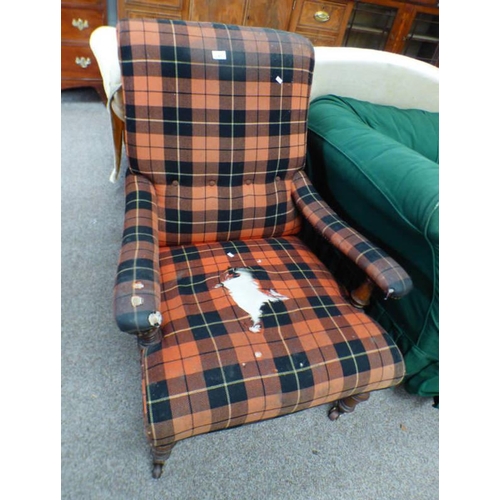 97 - 19TH CENTURY GENTLEMAN'S ARMCHAIR IN WALLACE TARTAN, 89CM TALL