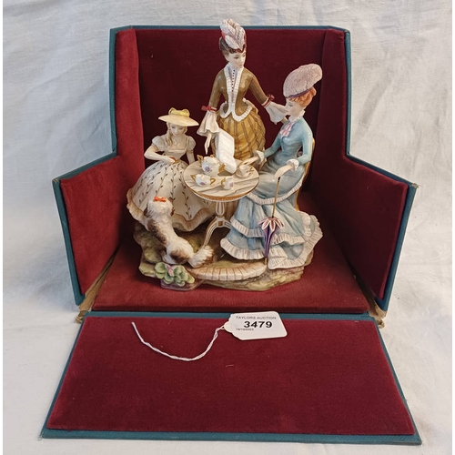 3479 - ROYAL WORCESTER PORCELAIN FIGURE GROUP - THE TEA PARTY, SIGNED. HEIGHT 21 CMS