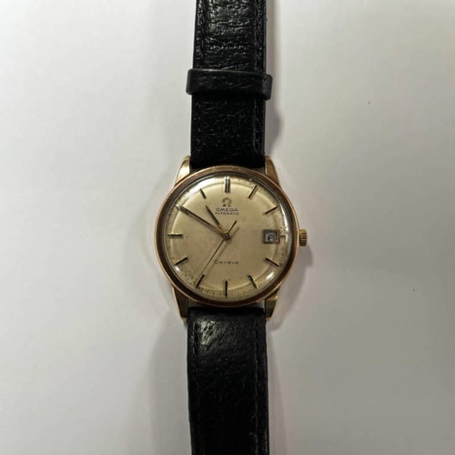 1 - 9CT GOLD VINTAGE OMEGA AUTOMATIC 24 JEWELS GENTS WRISTWATCH WITH DATE APERTURE, MOVEMENT NO 26922 85... 