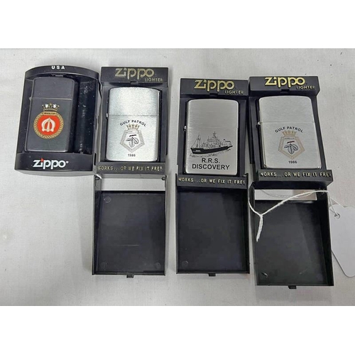 1003 - 4 ZIPPO LIGHTERS IN CASES, TWO GULF PATROL 1986, RRS DISCOVERY AND BROCKLESBY  -4-