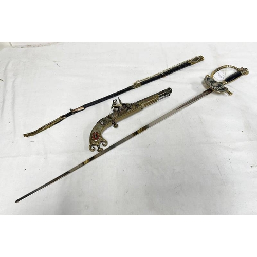 1013 - REPRODUCTION SPANISH RAPIER AND A SIMILAR FLINTLOCK PISTOL  -2-