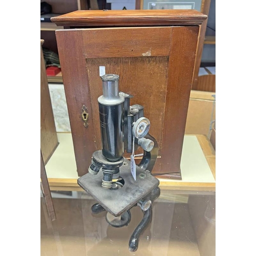 1022 - W WATSON & SON LTD LONDON SERVICE MICROSCOPE WITH 3 WATSON LENSES IN AN ASSOCIATED CASE