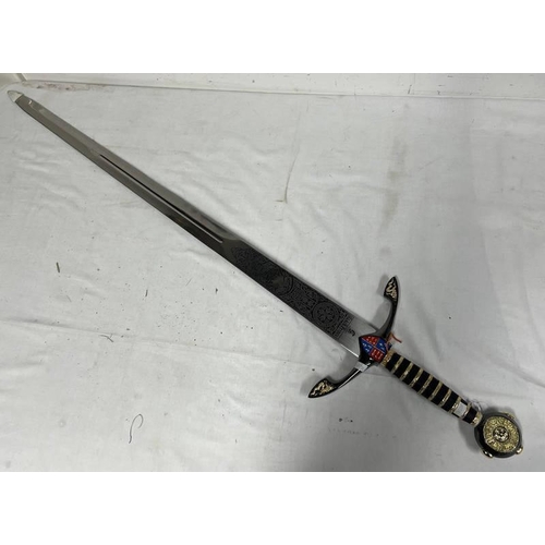 1032 - TOLEDO BLACK PRINCE REPRODUCTION SWORD WITH 88CM LONG DOUBLE EDGED BLADE WITH DECORATION