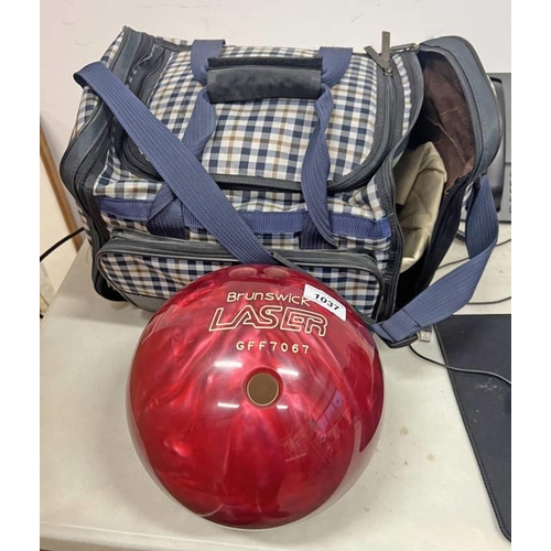 1037 - BRUNSWICK LASER BOWLING BALL WITH BAG