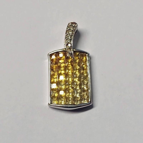 22 - 14K GOLD DIAMOND & GEM SET PANEL PENDANT - 2.5CM LONG