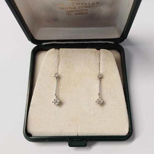 23 - PAIR 18CT GOLD DIAMOND SET EARDROPS - 2CM LONG