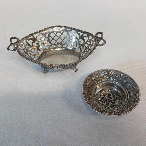 26 - DUTCH SILVER PIERCE WORK BASKET & FRENCH SILVER PIN DISH