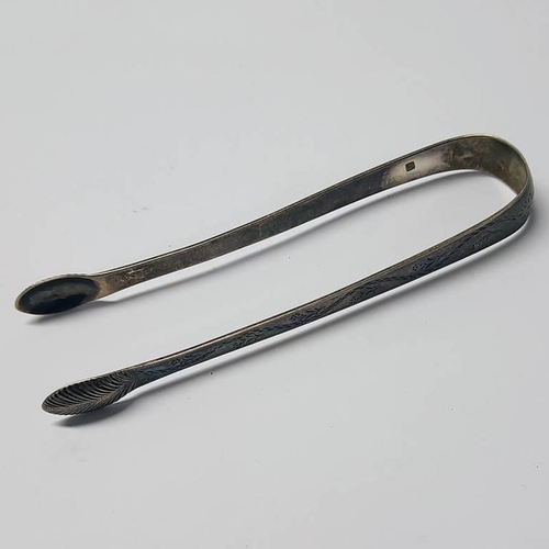 30 - PAIR OF GEORGE III SILVER BRIGHT CUT SUGAR TONGS BY SAMUEL GODBEHERE & EDWARD WIGAN LONDON CIRCA 179... 