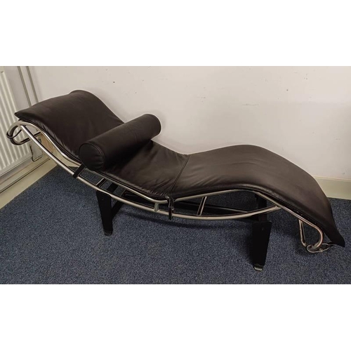 5001 - MID 20TH CENTURY CORBUSIER STYLE BLACK LEATHER & CHROME CHAISE LONGUE