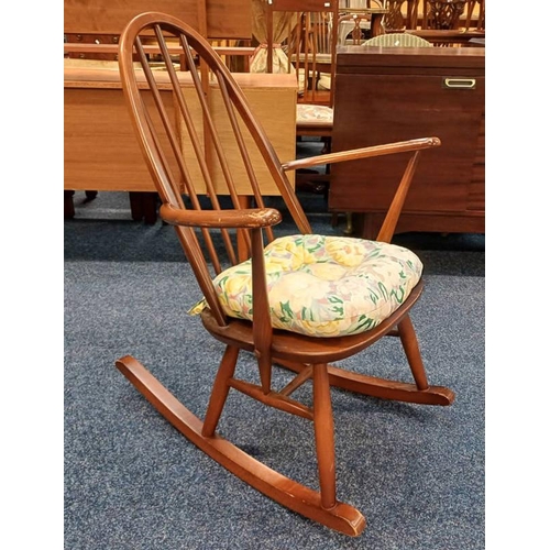 5014 - ERCOL ELM SPAR BACK ROCKING CHAIR . 85 CM TALL