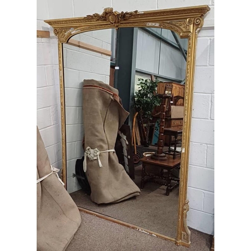 5020A - LARGE 19TH CENTURY OVERMANTLE MIRROR WITH DECORATIVE CARVED GILT FRAME. INNER DIMENSIONS  190 CM TAL... 