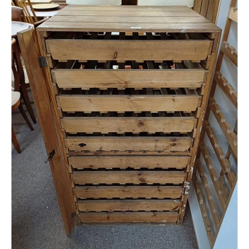 5025 - RUSTIC PINE STORAGE UNIT WITH MULTIPLE VEGETABLE TRAY SHELVES.  120 CM TALL X 67 CM WIDE