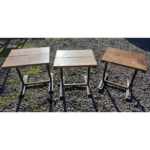 5028 - 3  20TH CENTURY ELM & METAL CHILD'S DESKS PLUS VAT ON THE HAMMER