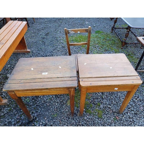 5032 - 20TH CENTURY ELM CHILD'S DESK WITH LIFT TOP & ONE OTHER SIMILAR & CHILD'S ELM LADDERBACK CHAIR,. & V... 