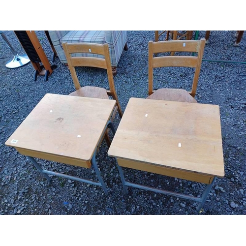 5044 - PAIR OF OAK & METAL CHILD'S DESKS & PAIR OF CHILD'S LADDER BACK SCHOOL CHAIRS & VAT ON HAMMER