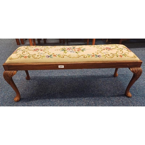 5054 - MAHOGANY RECTANGULAR STOOL WITH FLORAL TAPESTRY TOP ON DECORATIVE QUEEN ANNE SUPPORTS