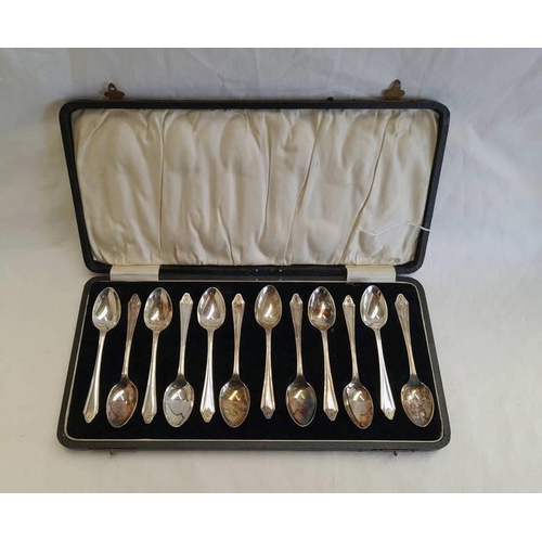 54 - CASED SET OF 12 SILVER TEASPOONS, BIRMINGHAM 1932 - 145 G