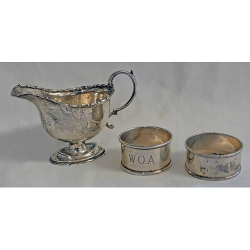 6 - SILVER CREAM JUG & 2 SILVER NAPKIN RINGS - 110G