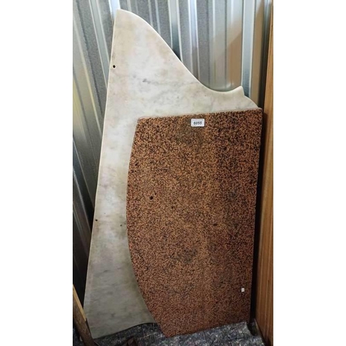 6055 - PINK GRANITE SIDE TABLE TOP & SHAPED MARBLE SIDE TABLE TOP. LARGEST 122 CM WIDE