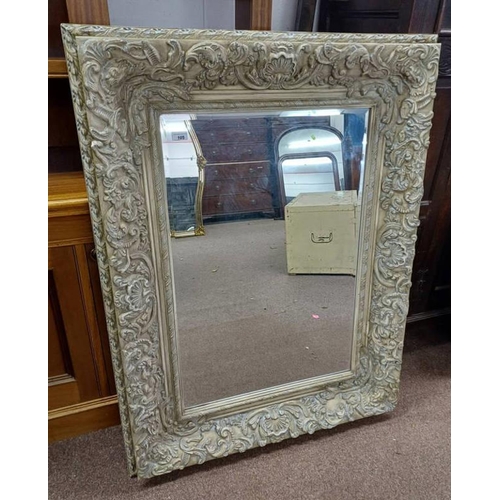 105 - LARGE CREAM COLOURED FRAMED MIRROR - 125 X 96 CM OVERALL