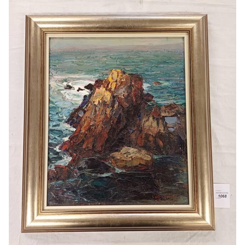 1068 - L BONANINI OCEAN CLIFFS SIGNED FRAMED OIL ON CANVAS 45 X 36.5 CM