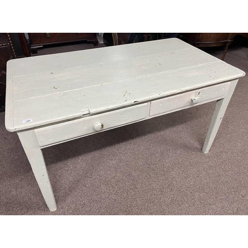 107 - 19TH CENTURY PINE KITCHEN TABLE WITH 2 DRAWERS ON SQUARE TAPERED SUPPORTS - 139CM LONG