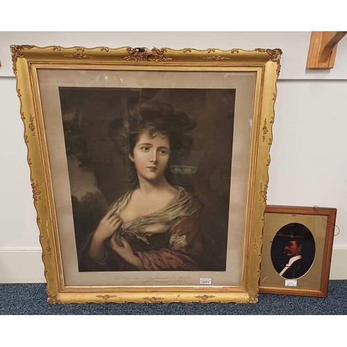 1071 - GILT FRAMED PORTRAIT AFTER GAINSBOROUGH, MISS ELIZA ANN LINLEY, 59 X 48 CM, & GILT FRAMED OIL PAINTI... 