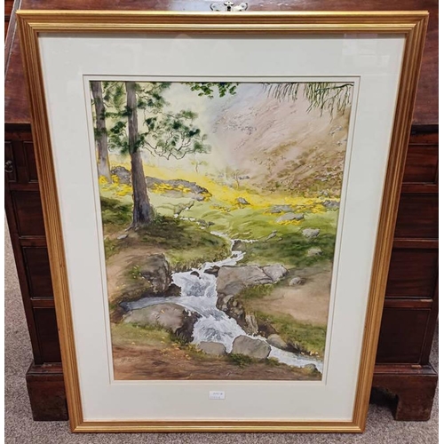 1075D - W J ANDERSON GLAS ALLT SIGNED, LABEL TO REVERSE FRAMED WATERCOLOUR 69 X 49 CM