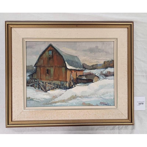 1078 - ISABELLA VAN ZANT - (ARR)  NEWMARKET BARN SIGNED FRAMED OIL ON BOARD 29 X 39 CM