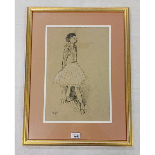 1085 - FOLLOWER OF DEGAS,  A BALLERINA,  BEARS SIGNATURE,  CHARCOAL DRAWING   40 X 27 CM