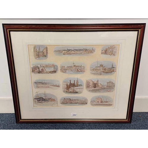 1092 - A P NEILSON 12 DUNDEE STREET & HARBOUR SCENES SIGNED & DATED LOWER LEFT FRAMED WATERCOLOUR 43 X 56 C... 