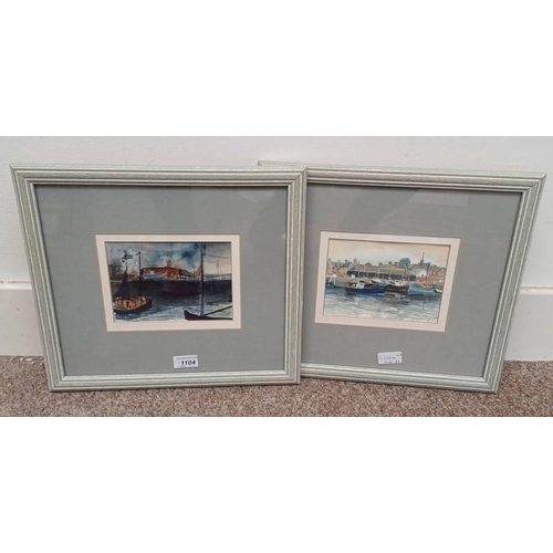 1104 - ROBERT CARGILL 1940-2001 ARBROATH HARBOUR SCENES BOTH SIGNED 2 FRAMED WATERCOLOURS 13 X 18 CM