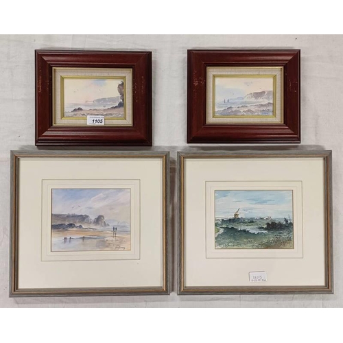 1105 - STEVE SLIMM 1953, RURAL & COASTAL SCENES,  SIGNED 4 FRAMED WATERCOLOURS,   LARGEST 13 X 17 CM