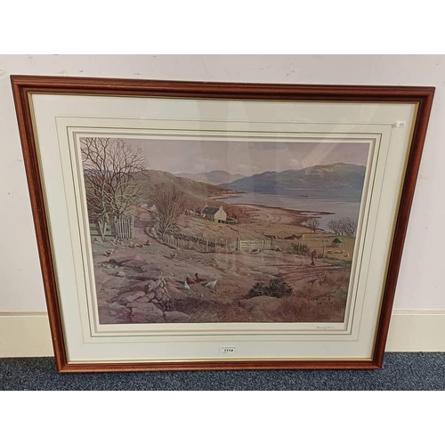 1114 - DONALD SHEARER 'WATERSIDE FARM' FRAMED PRINT SIGNED LOWER RIGHT 48 X 62 CM