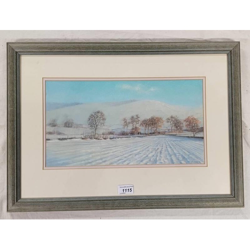 1115 - JONATHAN A.S. MITCHELL 'WINTER GLENISLA' FRAMED PASTEL DRAWING SIGNED AND DATED LOWER RIGHT 21 X 39 ... 