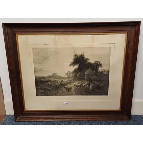 1128 - AFTER J FARQUHARSON YON YELLOW SUNSET UNSIGNED, CROWN PROOF STAMP FRAMED ENGRAVING 48 X 65 CM