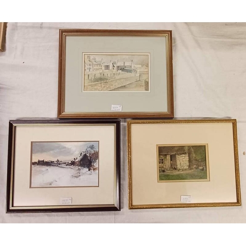 1137 - 3 FRAMED WATERCOLOURS: OLD SHOREHEAD ARBROATH BY GEORGE HENRY, AUCHMITHIE CHURCH IN WINTER BY NORMA ... 